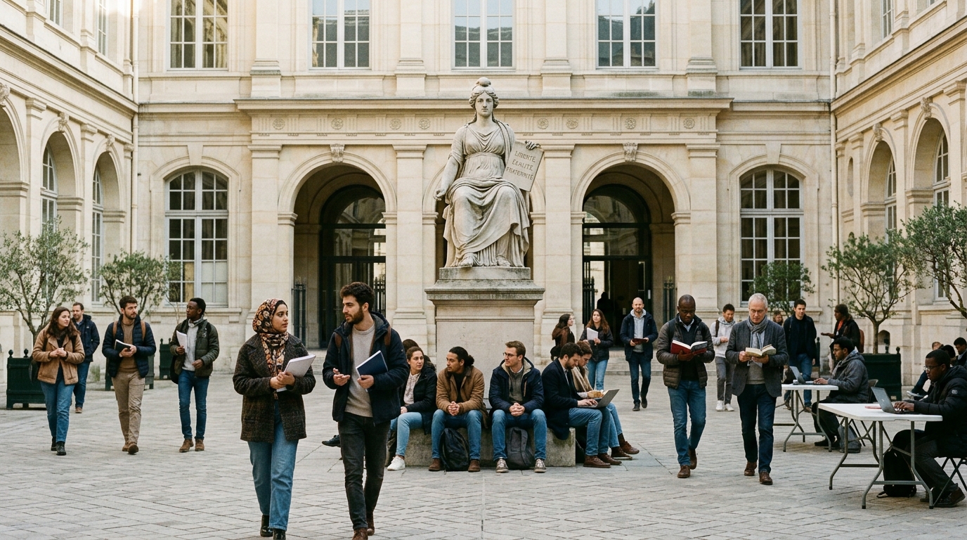 Photographie réaliste symbolisant la République, la laïcité et l'universalité des savoirs